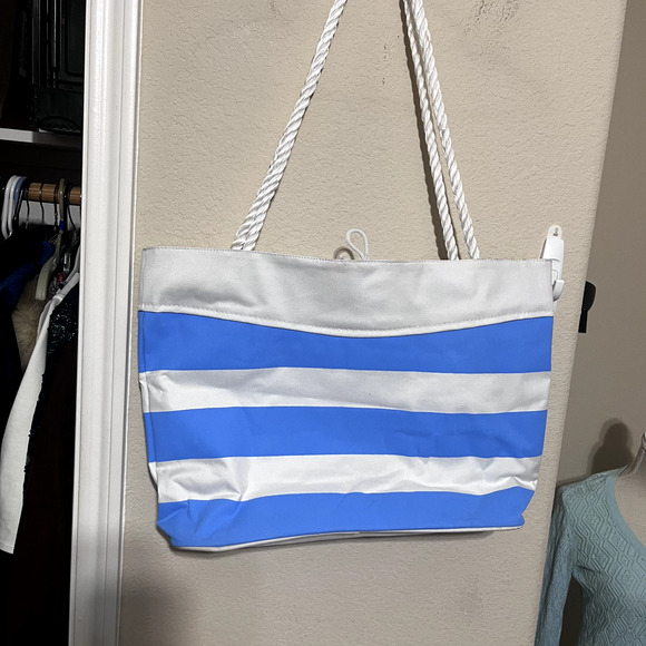 St. Augustine Florida Blue White Striped Beach Bag tote Large Canvas zipper - Picture 4 of 7